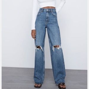 Zara wide legged full length ripped jeans